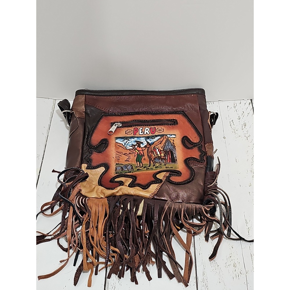 Vintage Peruvian  Leather Shoulder Crossbody bag Brown